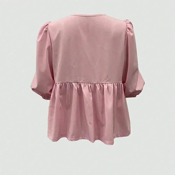 Pink Cute Women's Plain & Daily Wear Tie-Up Shirt - Picture 3 of 4